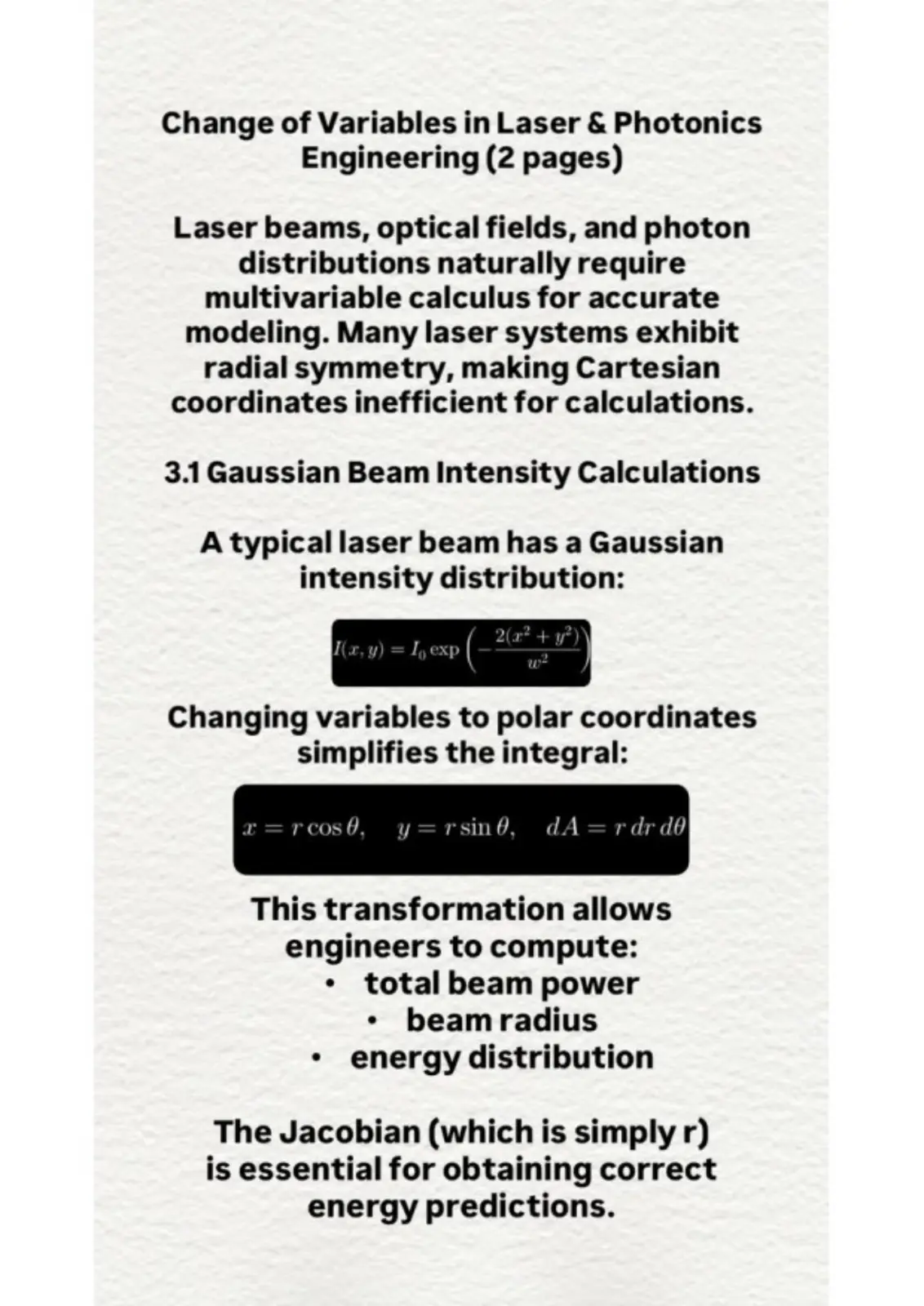 غلاف تقرير Change of Variables in Laser & Photonics Engineering