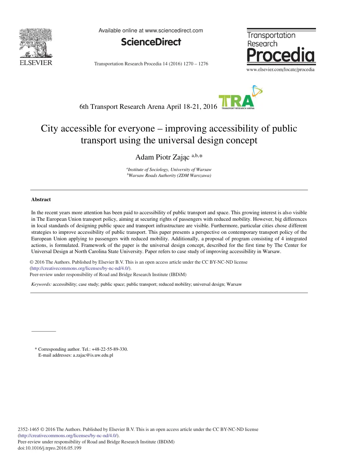 غلاف تقرير City Accessible for Everyone: Improving Accessibility of Public Transport Using Universal Design