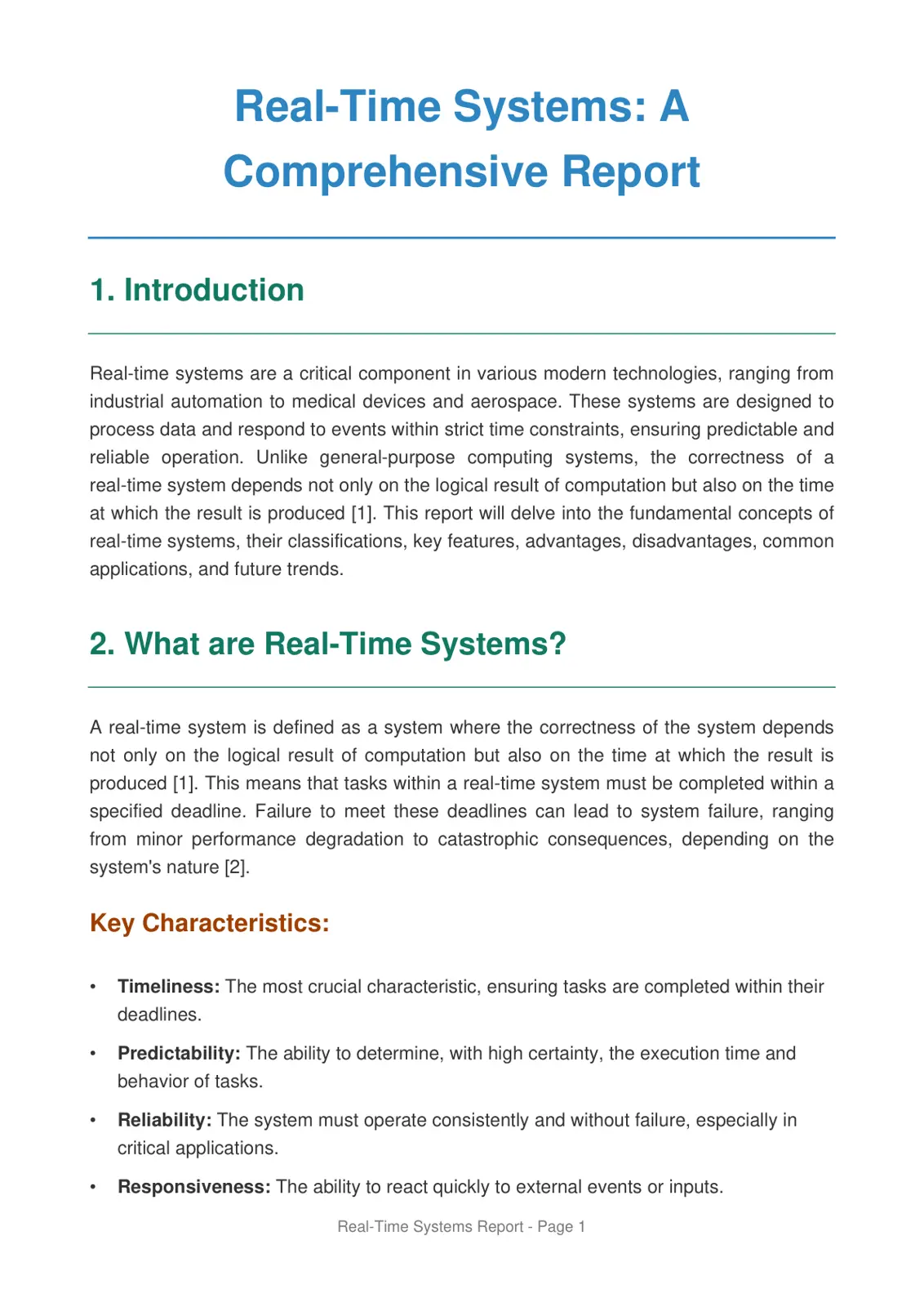 غلاف تقرير Real-Time Systems: A Comprehensive Report