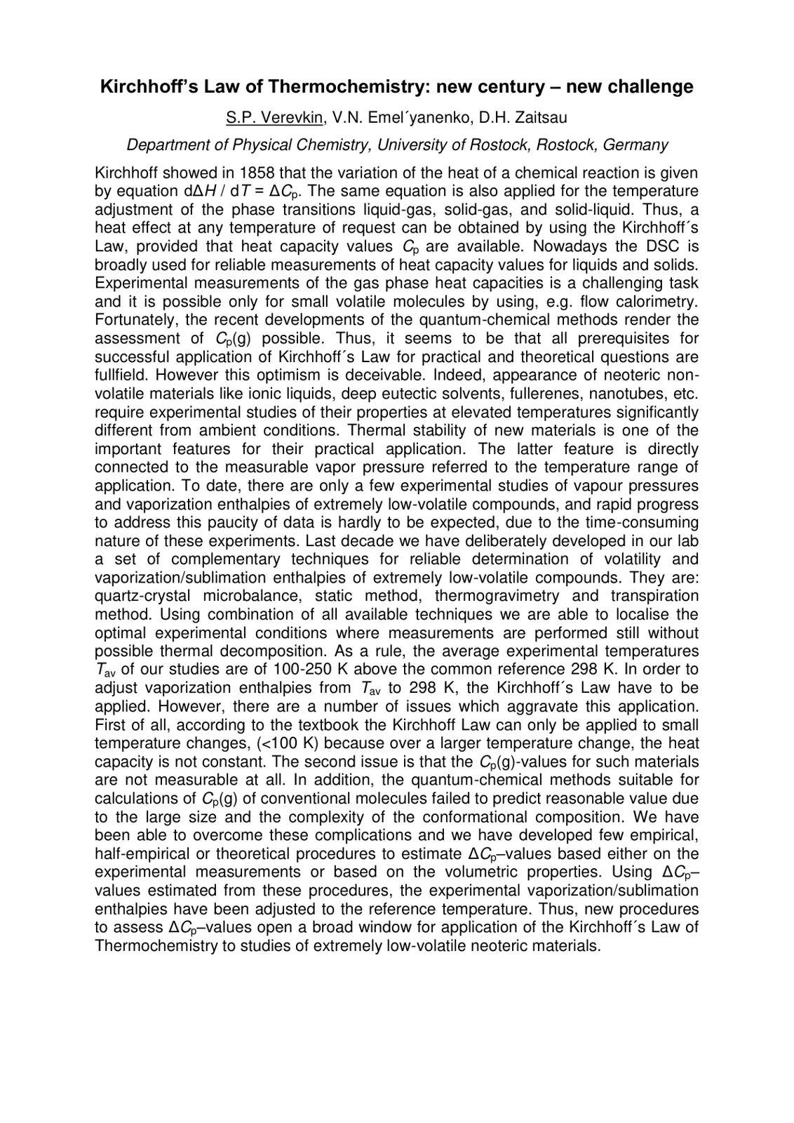غلاف تقرير Kirchhoff's Law of Thermochemistry: new century new challenge