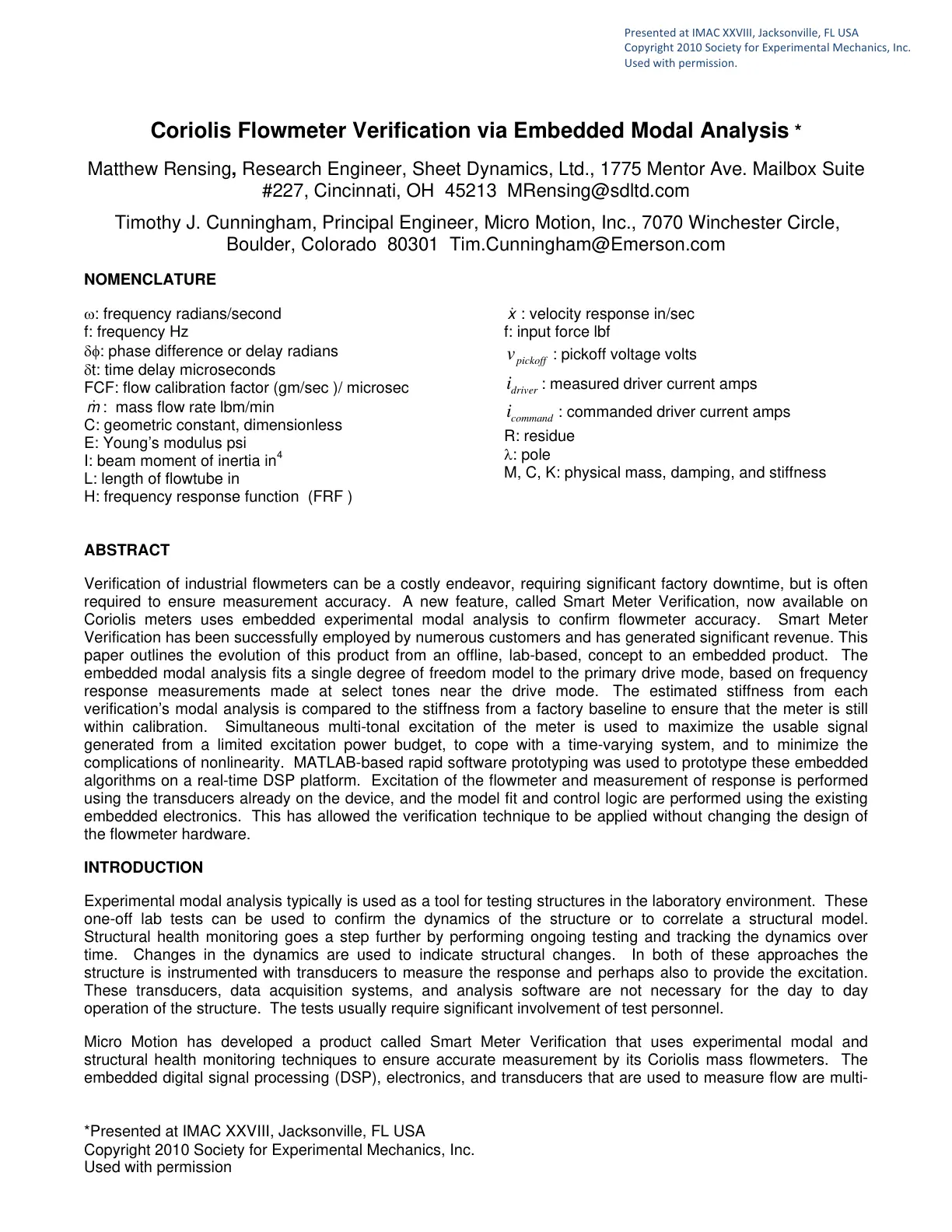 غلاف تقرير Coriolis Flowmeter Verification via Embedded Modal Analysis