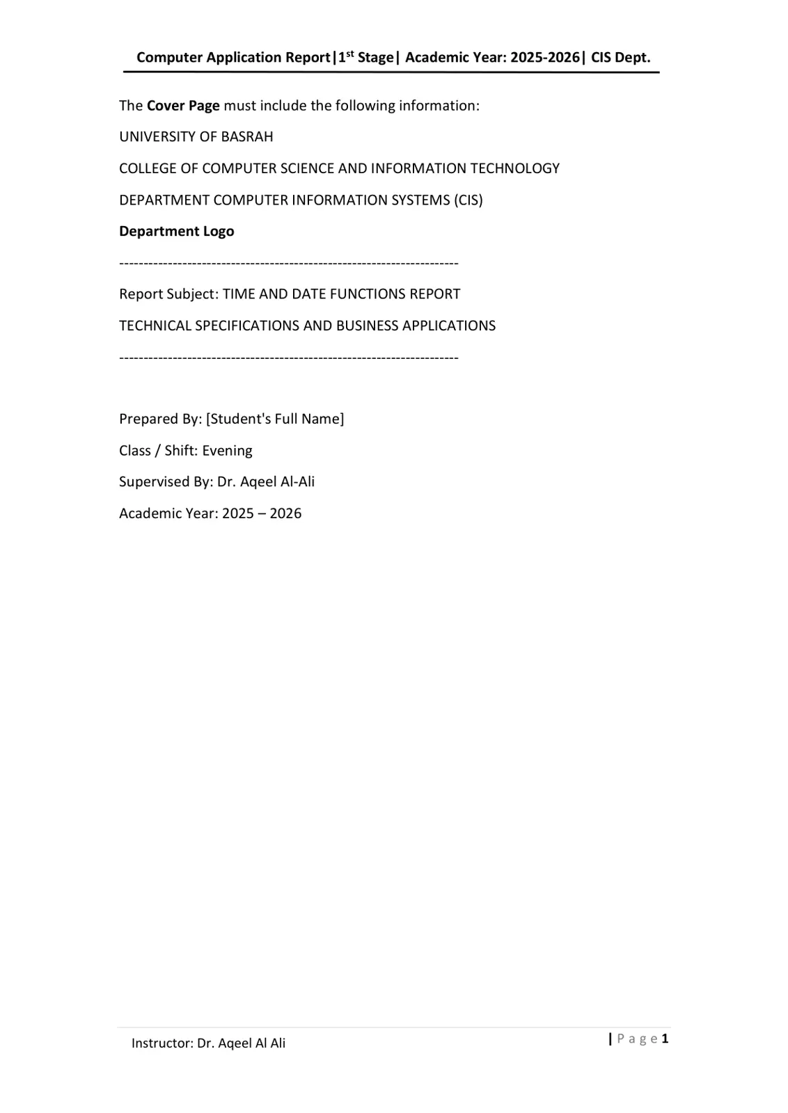 غلاف تقرير Time and Date Functions Report