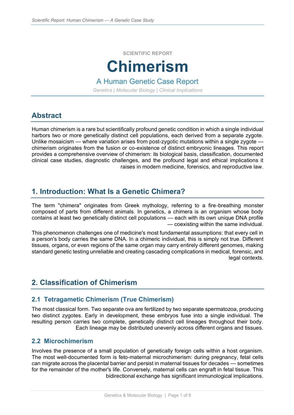 غلاف تقرير Human Chimerism: A Genetic Case Report