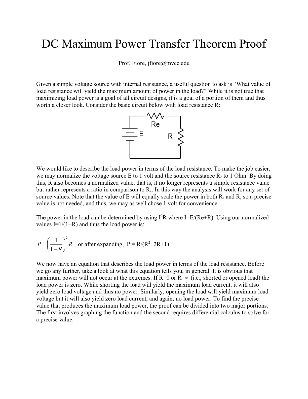 غلاف تقرير DC Maximum Power Transfer Theorem Proof
