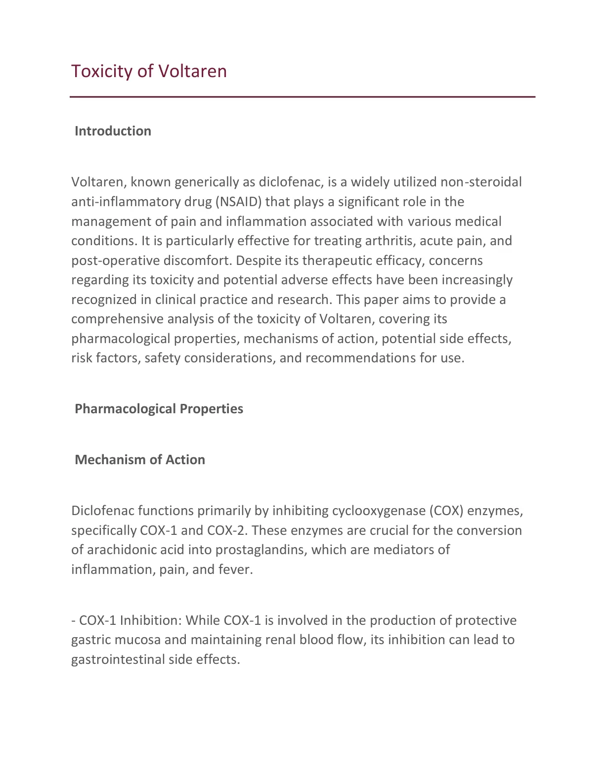 غلاف تقرير Toxicity of Voltaren