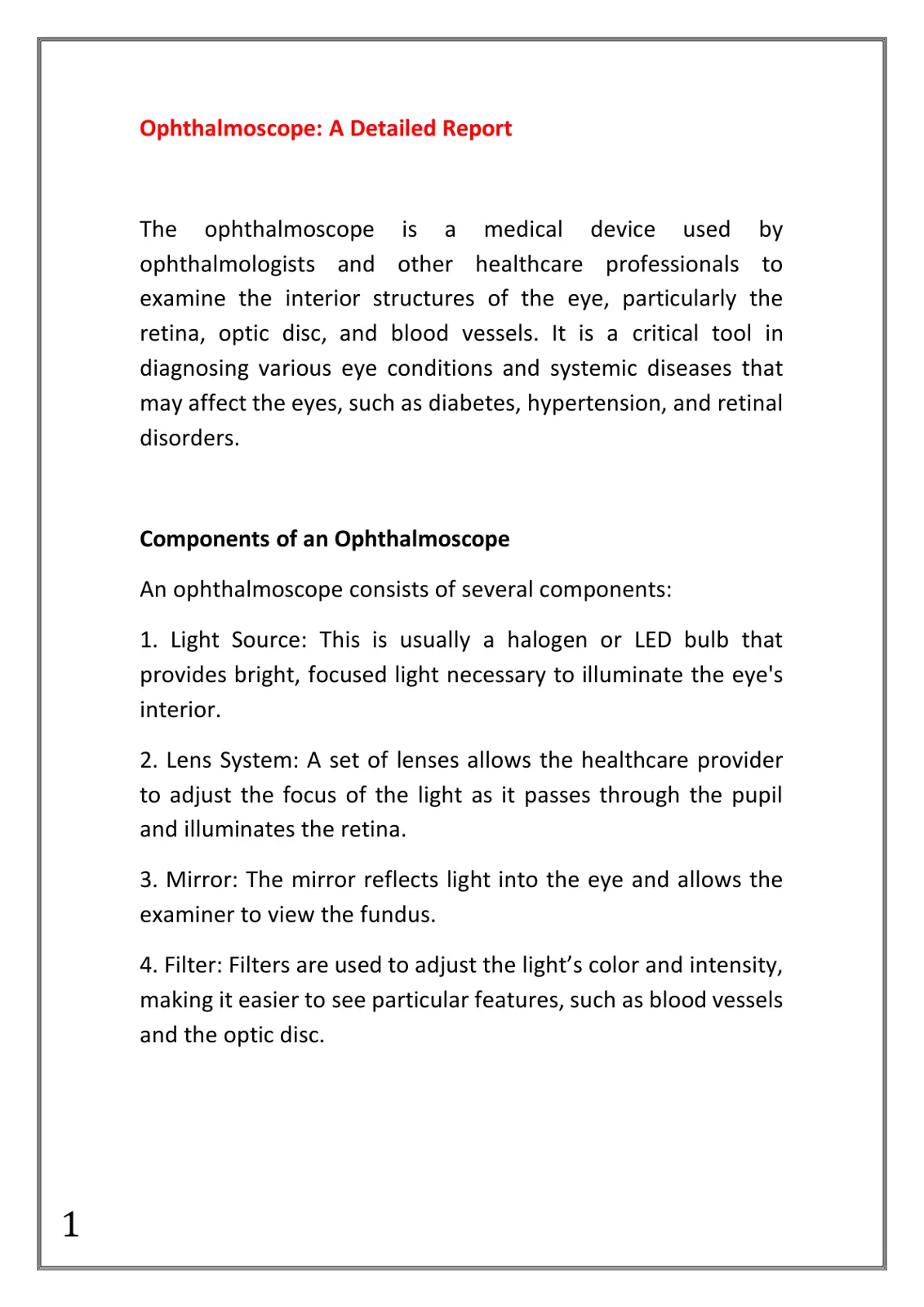 غلاف تقرير Ophthalmoscope: A Detailed Report