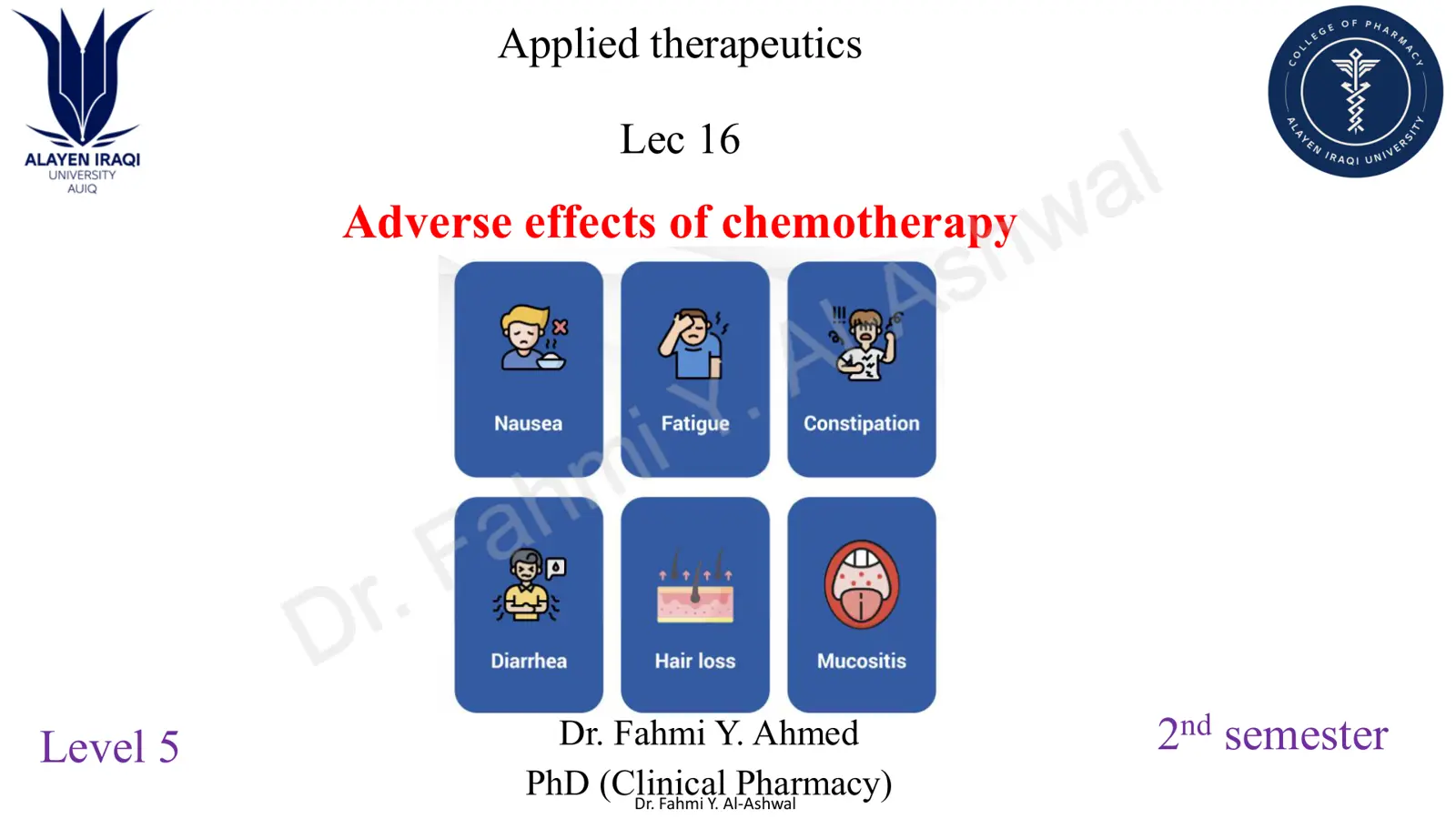 غلاف تقرير Adverse effects of chemotherapy – Applied Therapeutics Lec 16