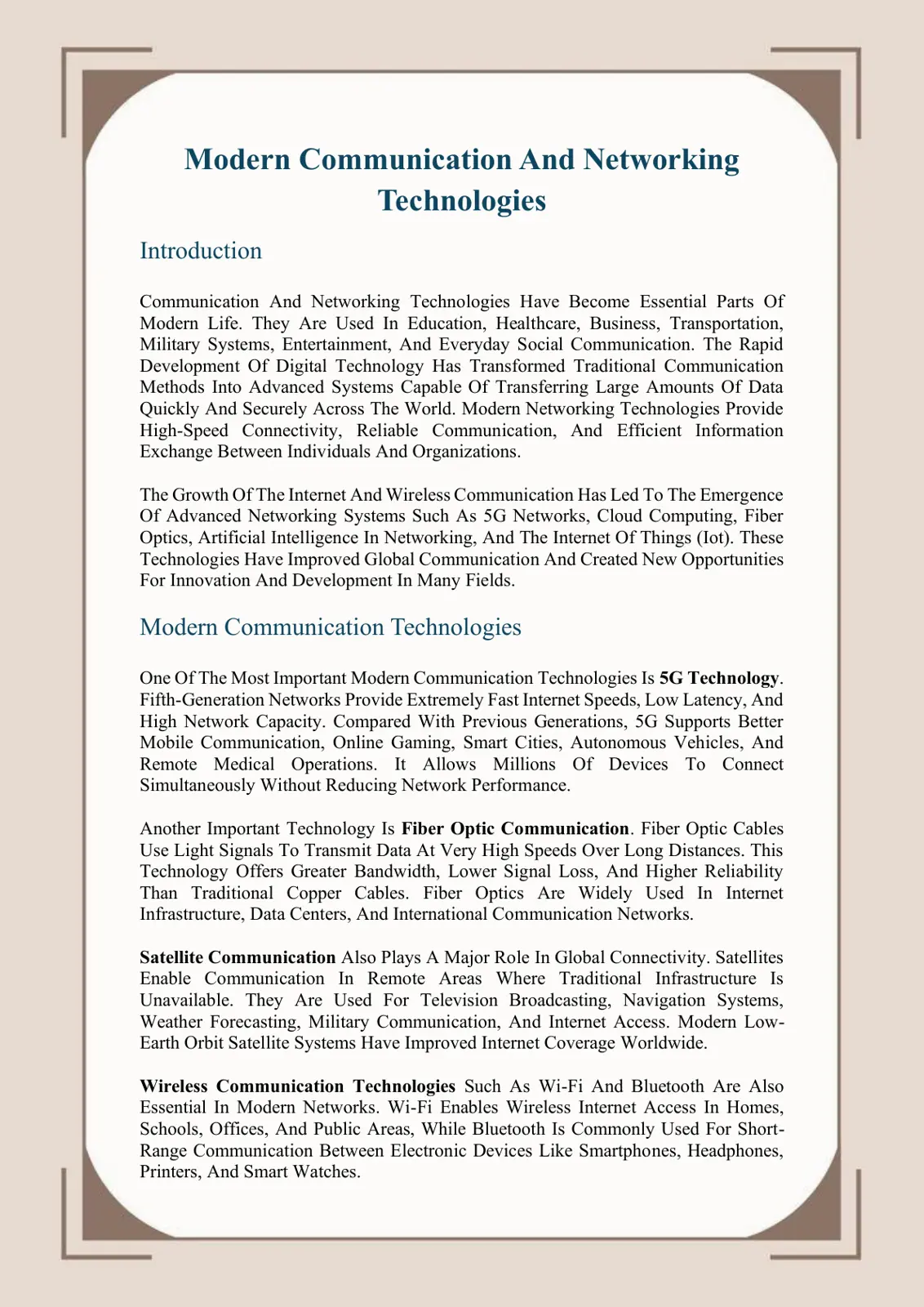 غلاف تقرير Modern Communication and Networking Technologies