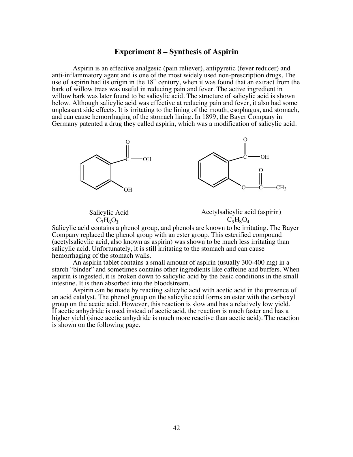 غلاف تقرير Experiment 8 - Synthesis of Aspirin