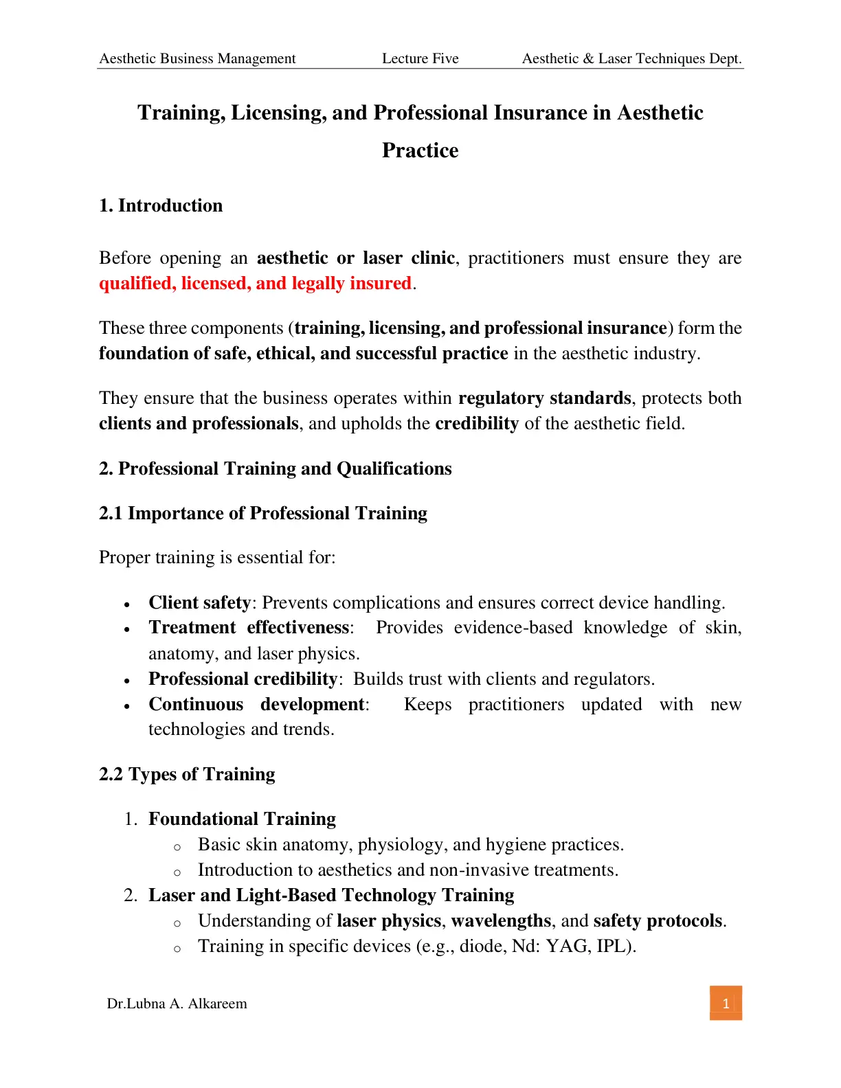 غلاف تقرير Aesthetic Business Management - Lecture Five