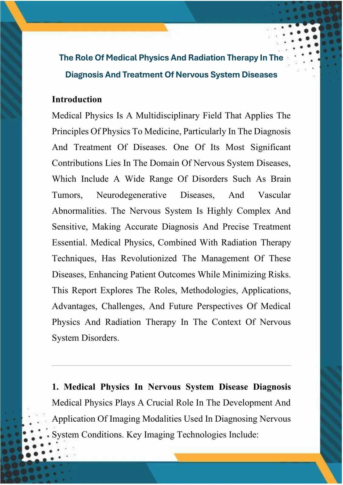 غلاف تقرير The Role of Medical Physics And Radiation Therapy In The Diagnosis And Treatment Of Nervous System Diseases