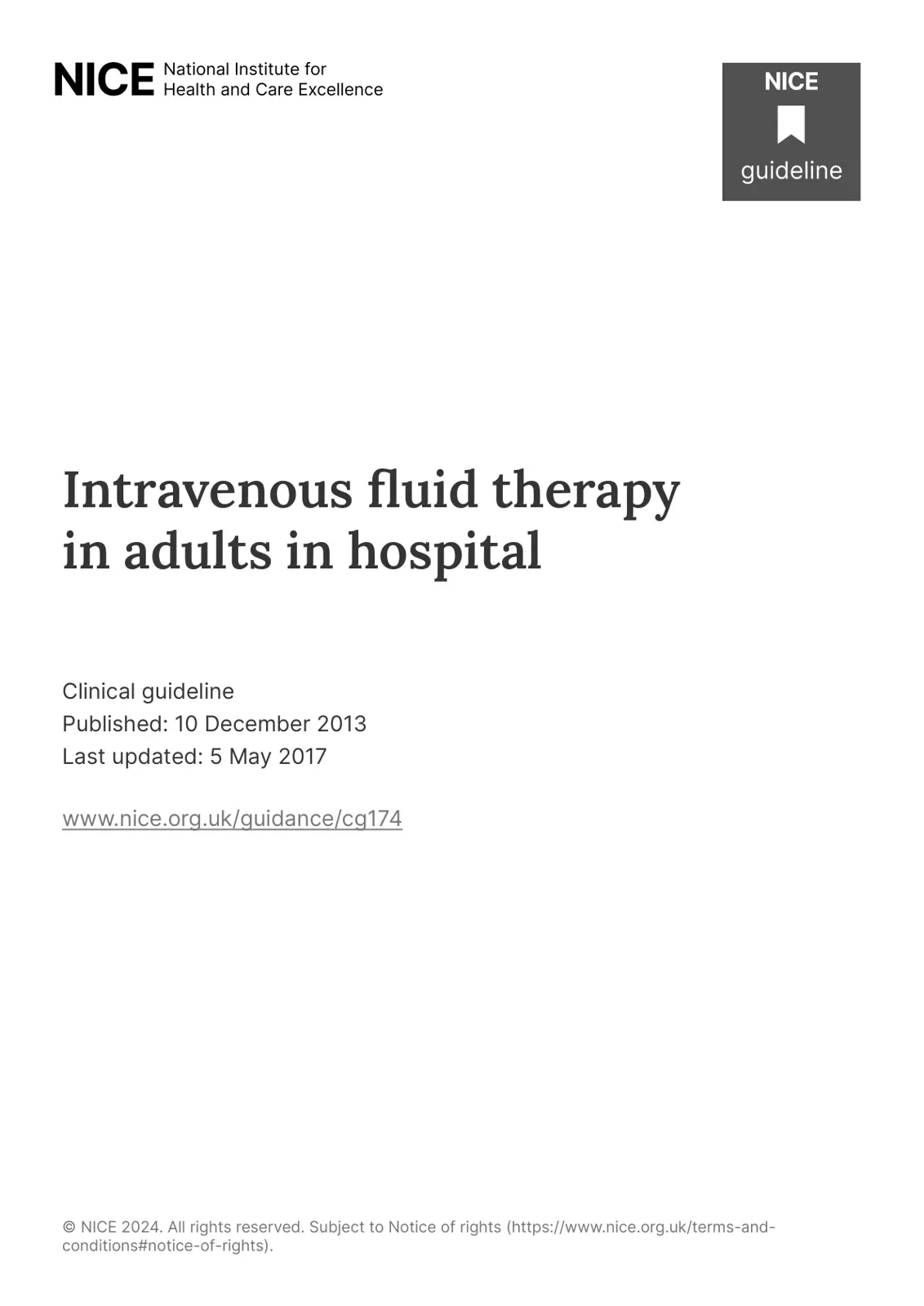 غلاف تقرير Intravenous fluid therapy in adults in hospital
