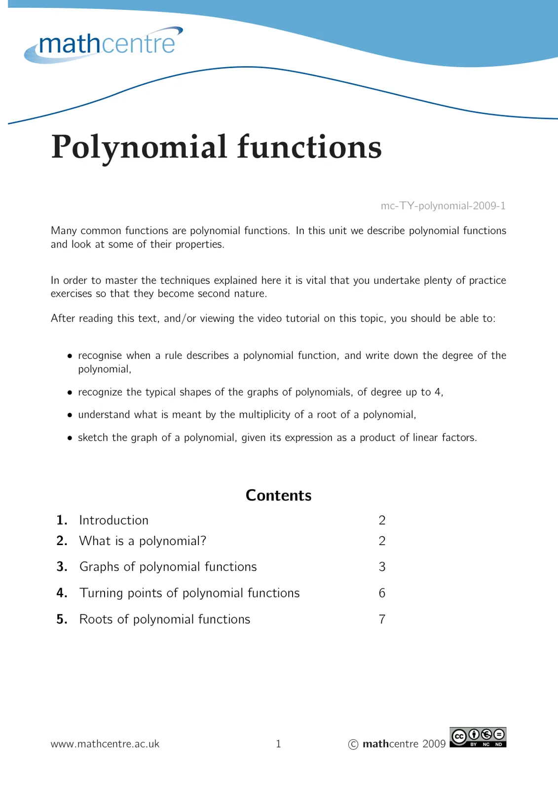 غلاف تقرير Polynomial functions