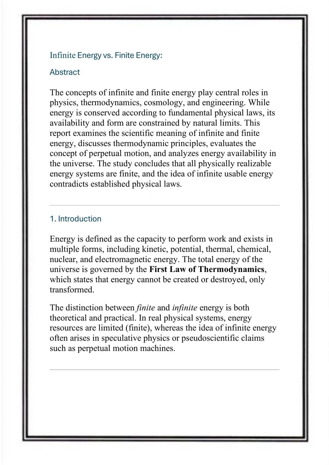 غلاف تقرير Infinite Energy vs. Finite Energy
