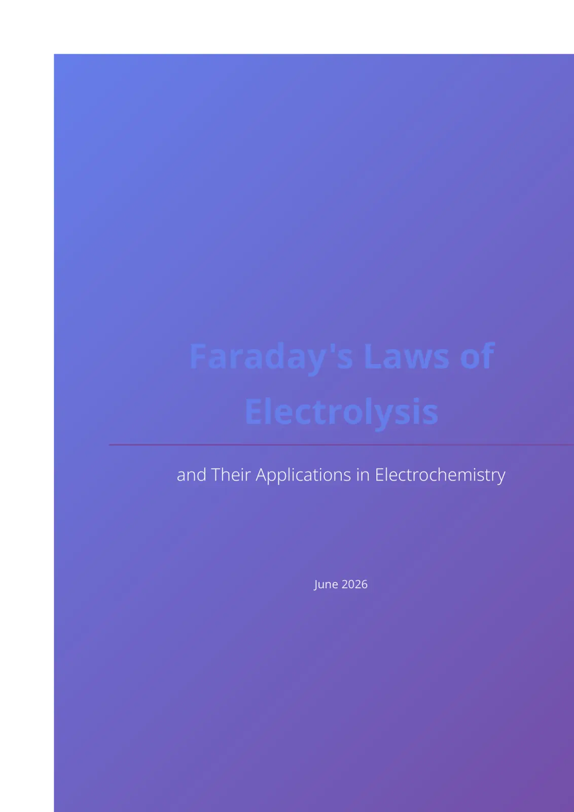 غلاف تقرير Faraday's Laws of Electrolysis and Their Applications in Electrochemistry