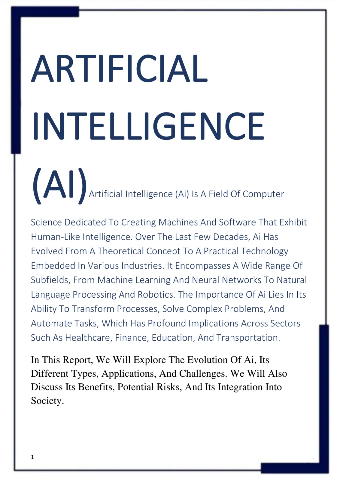 غلاف تقرير Artificial Intelligence (AI)