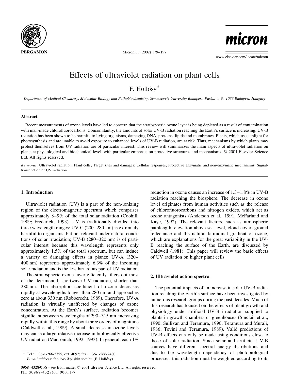 غلاف تقرير Effects of ultraviolet radiation on plant cells