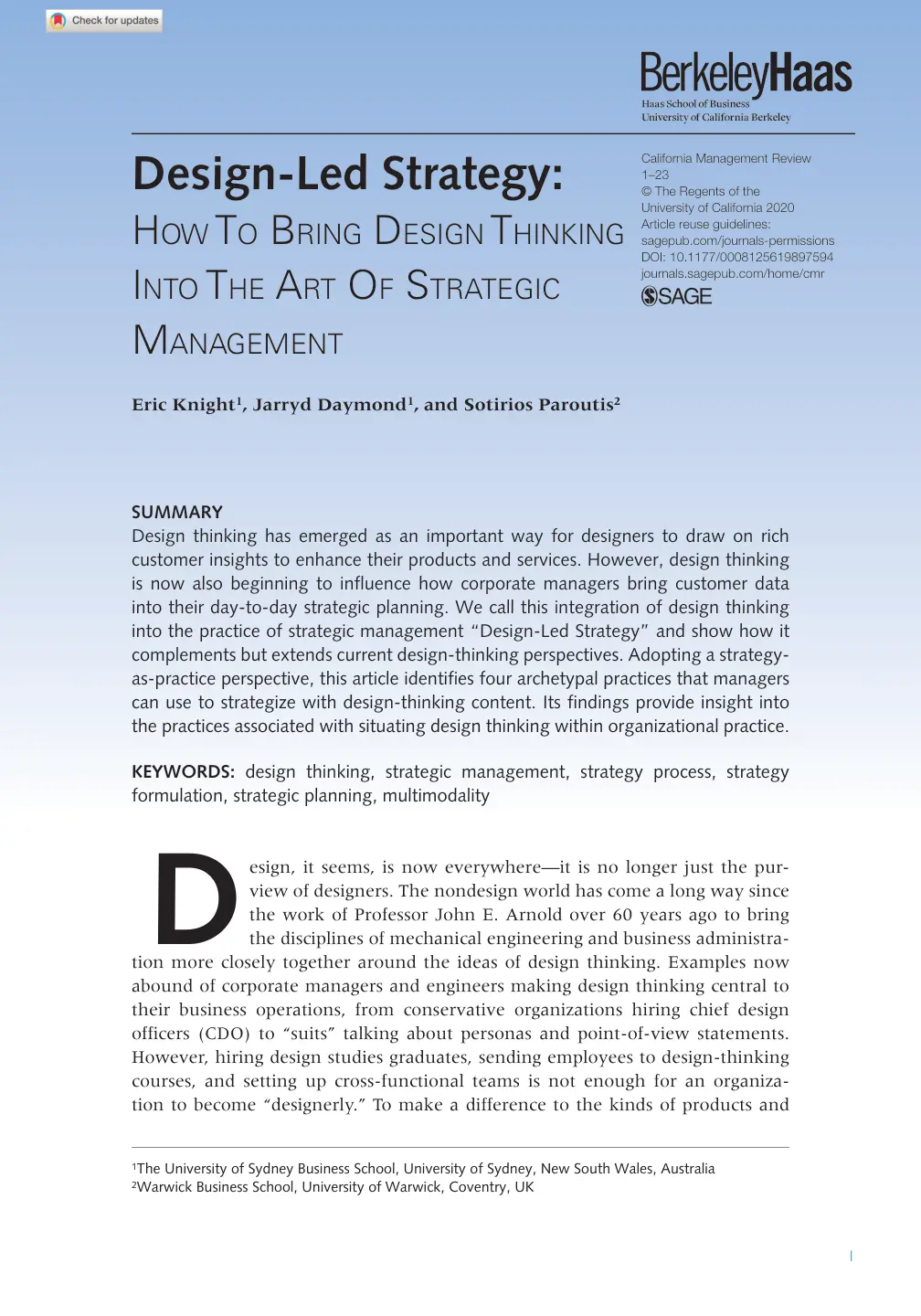 غلاف تقرير Design-Led Strategy: How To Bring Design Thinking Into The Art of Strategic Management