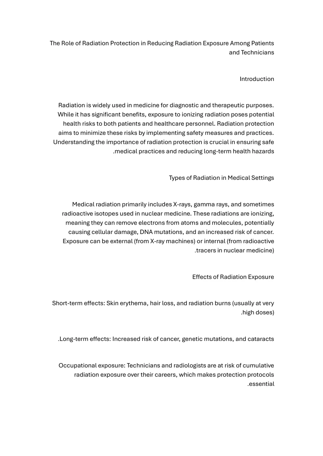 غلاف تقرير The Role of Radiation Protection in Reducing Radiation Exposure Among Patients and Technicians
