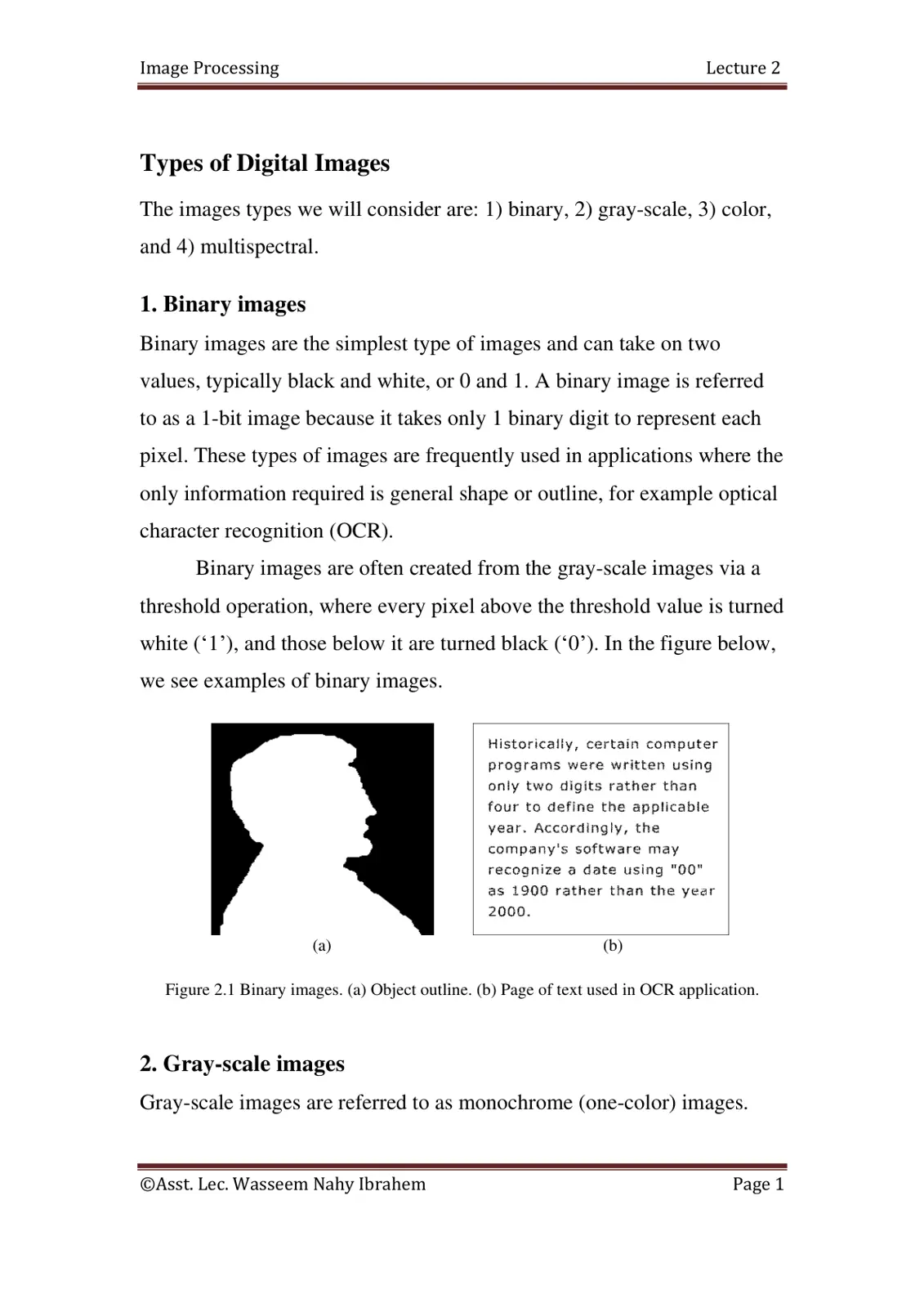 غلاف تقرير Image Processing - Lecture 2: Types of Digital Images