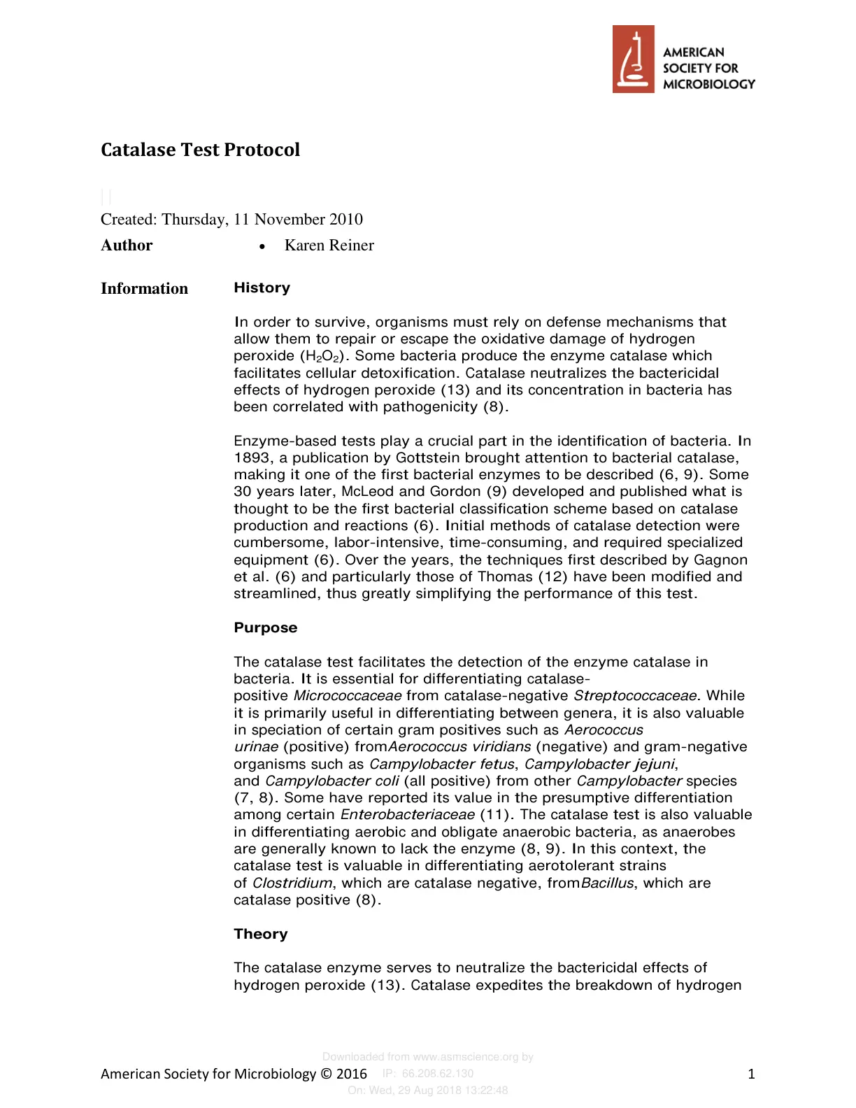 غلاف تقرير Catalase Test Protocol