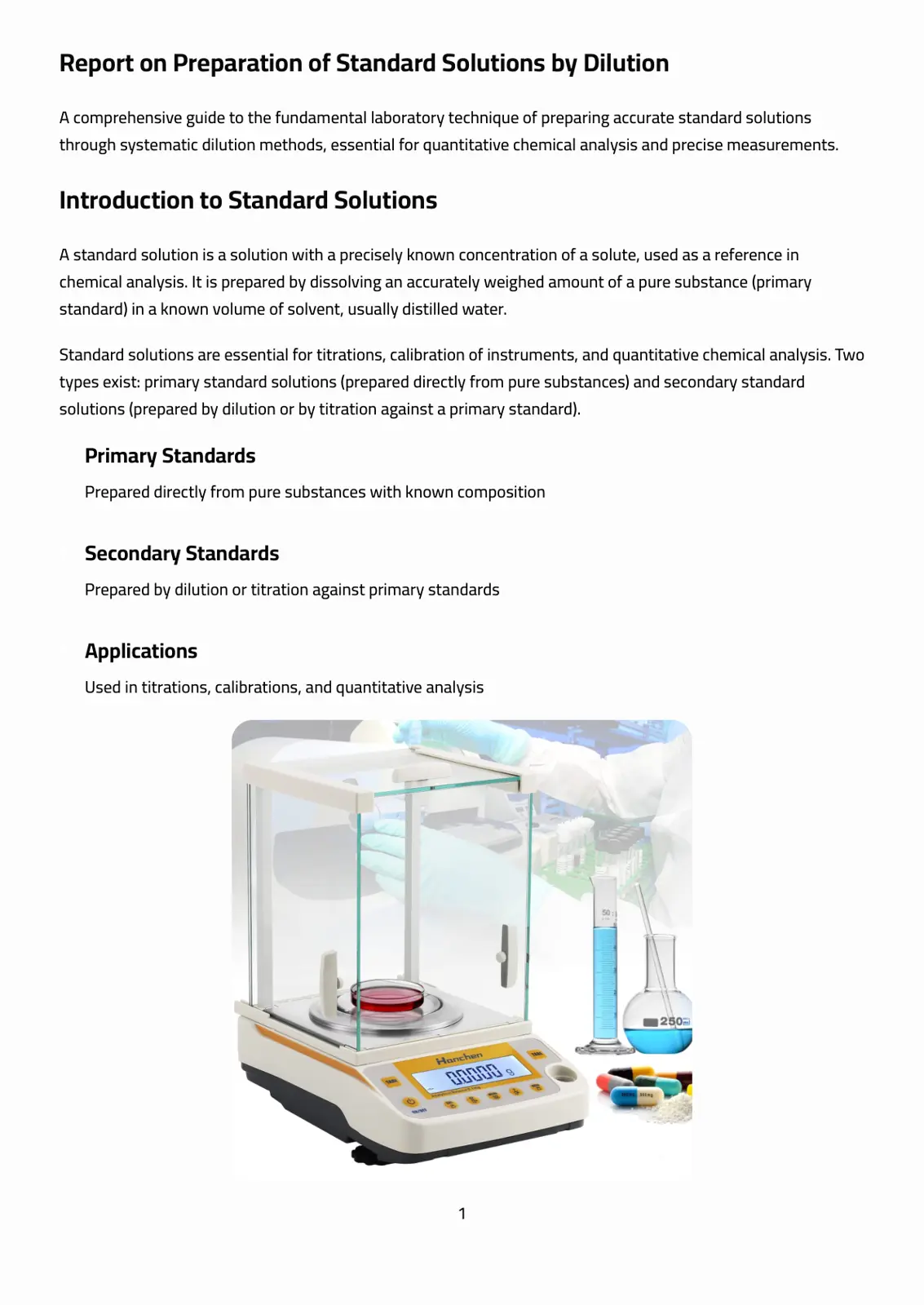 غلاف تقرير Report on Preparation of Standard Solutions by Dilution