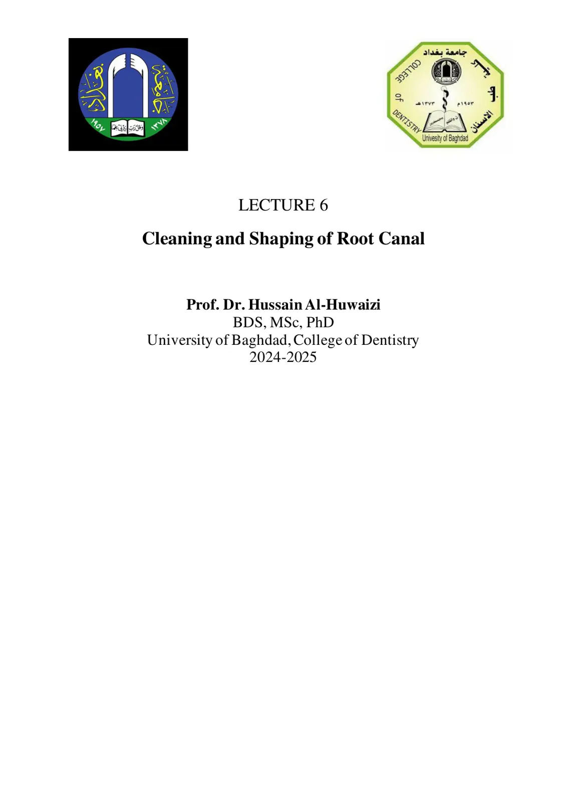 غلاف تقرير Cleaning and Shaping of Root Canal