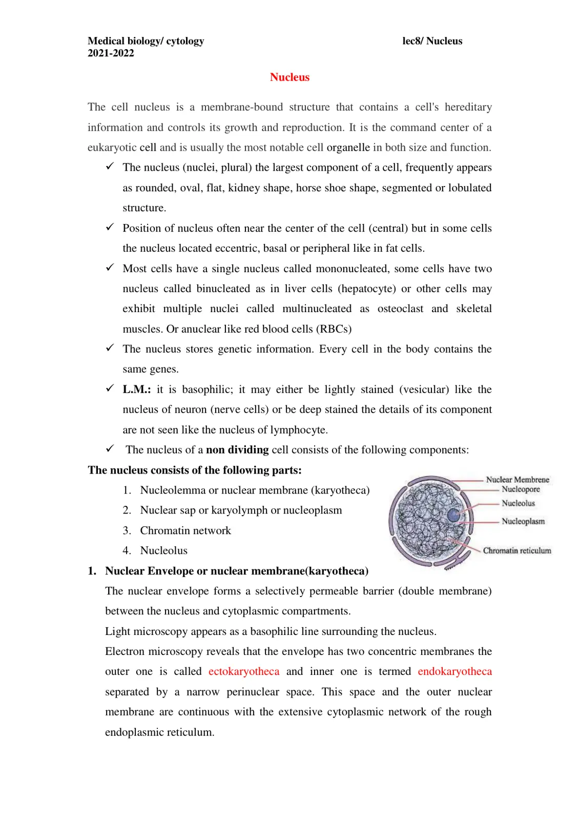 غلاف تقرير Medical Biology / Cytology – Nucleus
