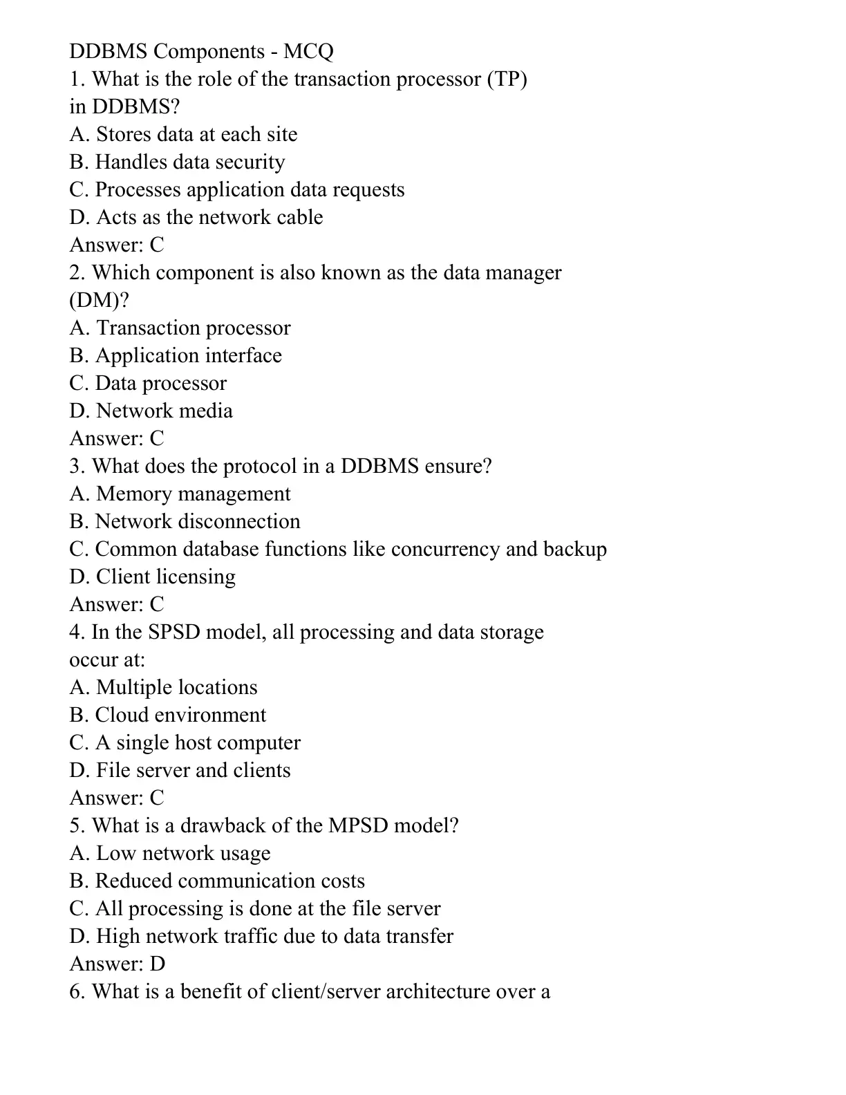 غلاف تقرير DDBMS Components - MCQ