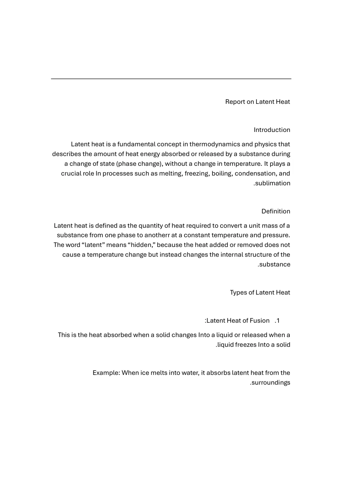 غلاف تقرير Report on Latent Heat