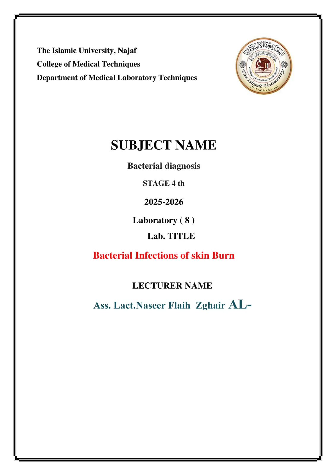 غلاف تقرير Bacterial Infections of Skin Burn – Lab (8)