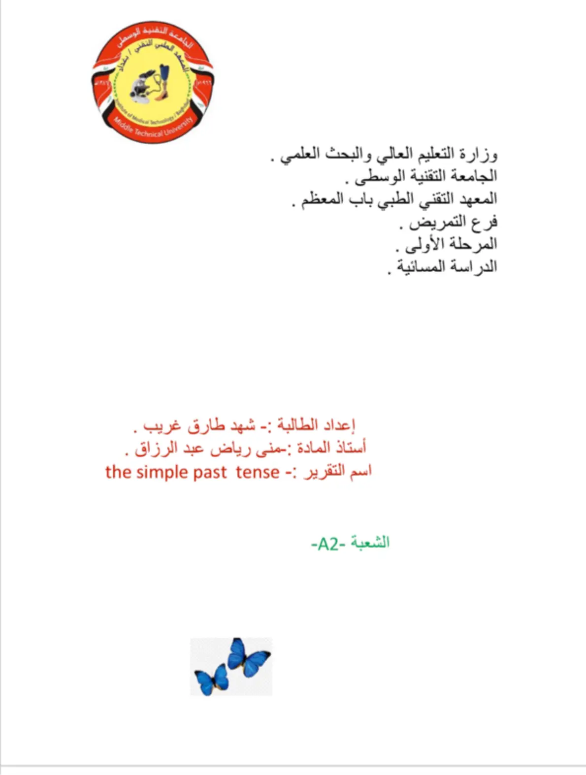 غلاف تقرير the simple past tense