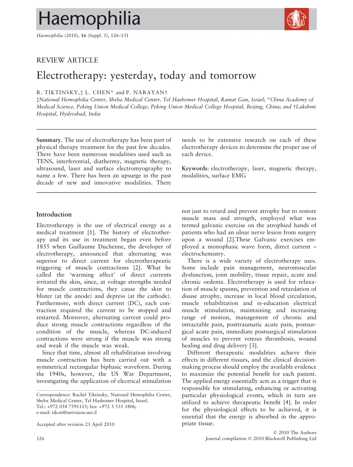غلاف تقرير Electrotherapy: yesterday, today and tomorrow