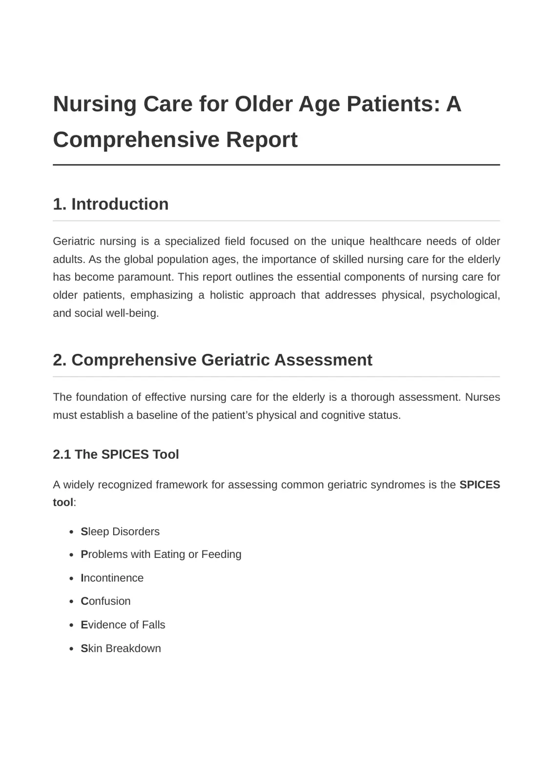 غلاف تقرير Nursing Care for Older Age Patients: A Comprehensive Report