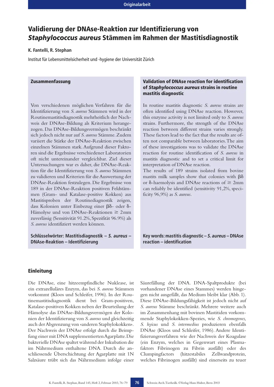 غلاف تقرير Validierung der DNAse-Reaktion zur Identifizierung von Staphylococcus aureus Stämmen im Rahmen der Mastitisdiagnostik