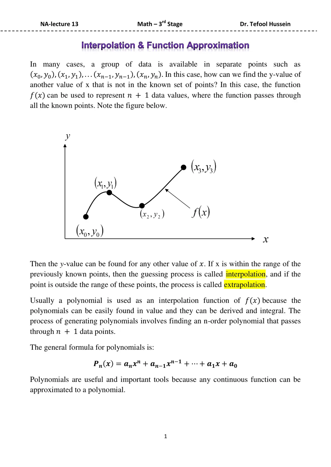 غلاف تقرير Interpolation & Function Approximation