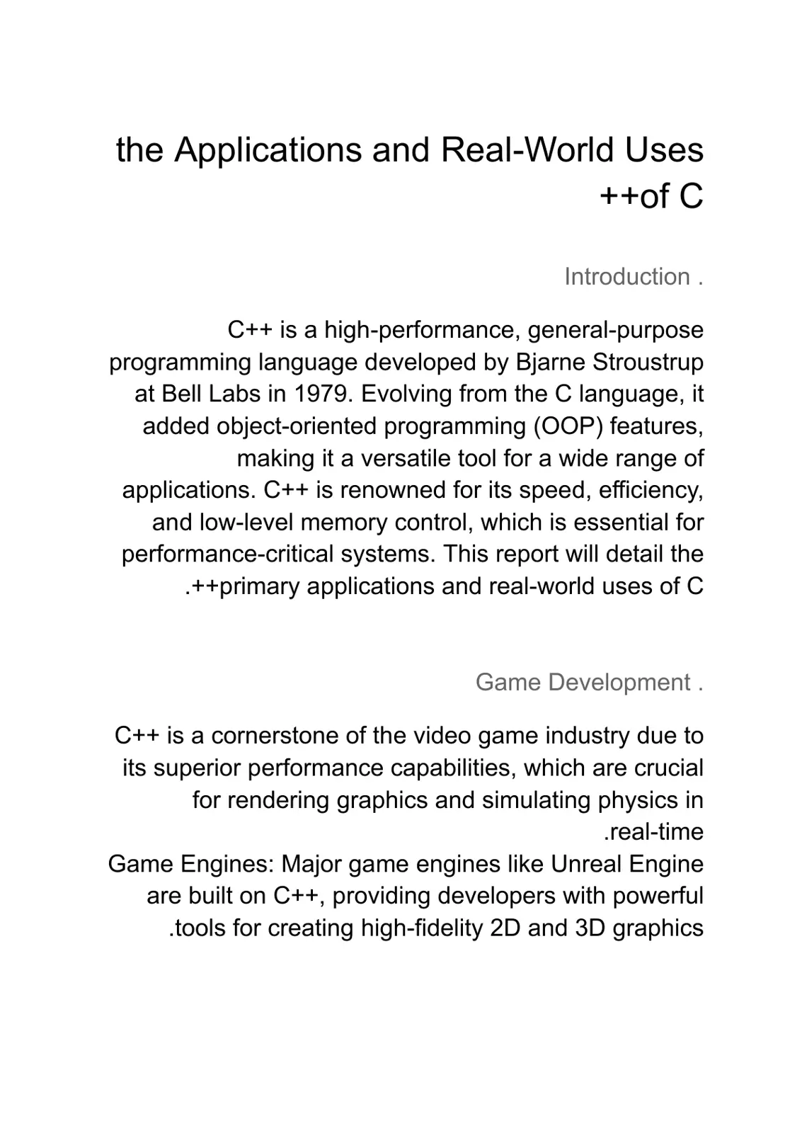 غلاف تقرير Applications and Real-World Uses of C++