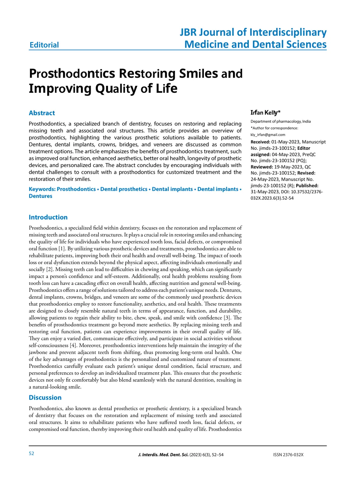 غلاف تقرير Prosthodontics Restoring Smiles and Improving Quality of Life