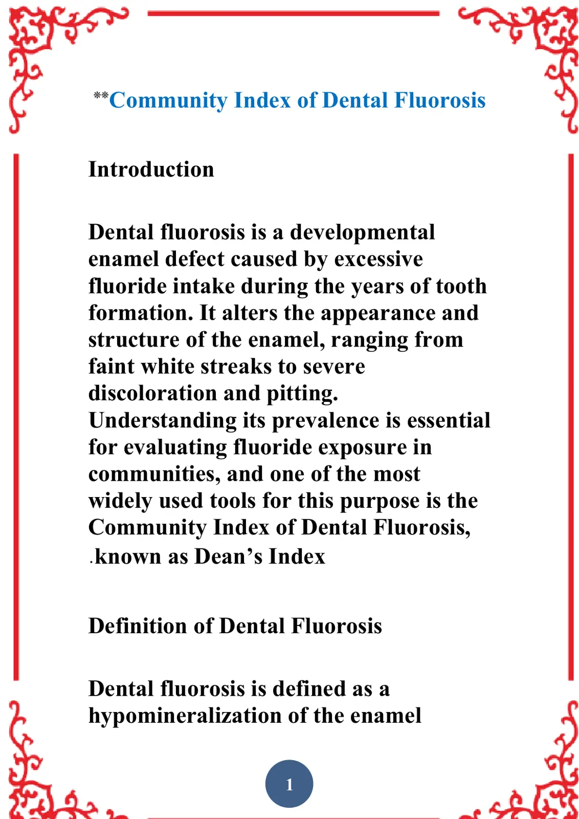 غلاف تقرير Community Index of Dental Fluorosis