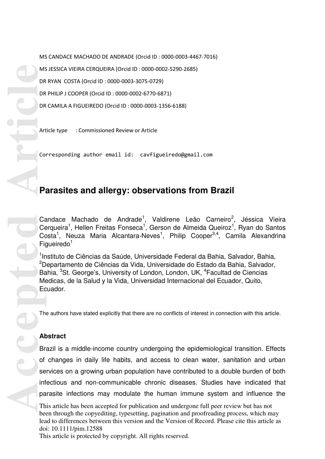غلاف تقرير Parasites and allergy: observations from Brazil