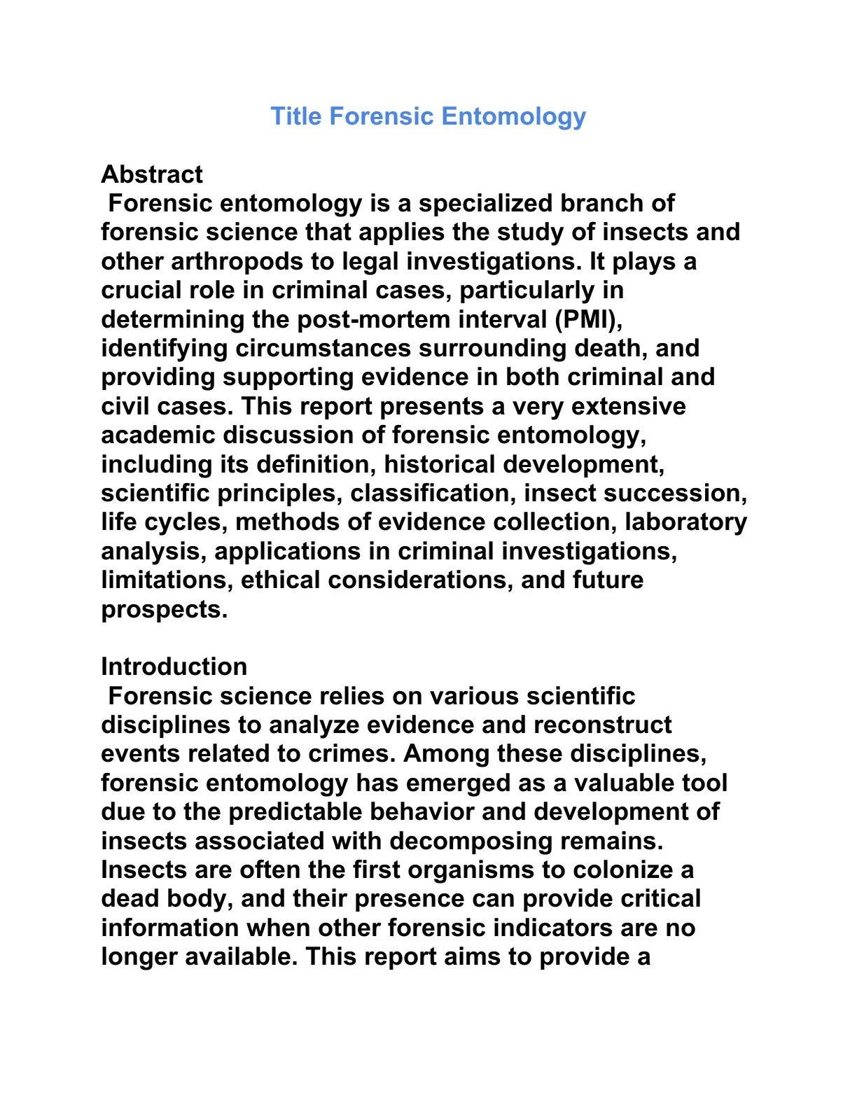 غلاف تقرير Forensic Entomology