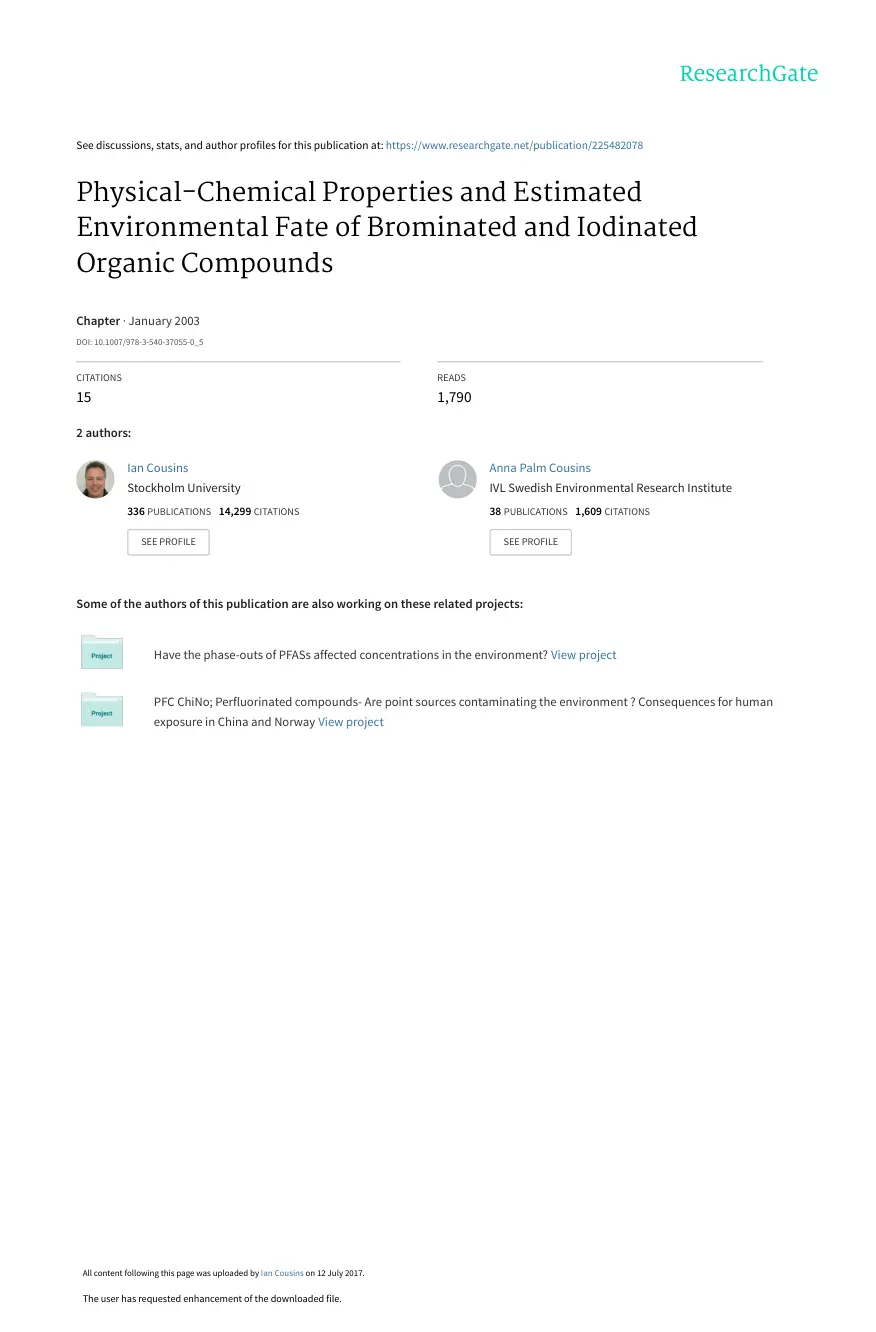 غلاف تقرير Physical-Chemical Properties and Estimated Environmental Fate of Brominated and Iodinated Organic Compounds