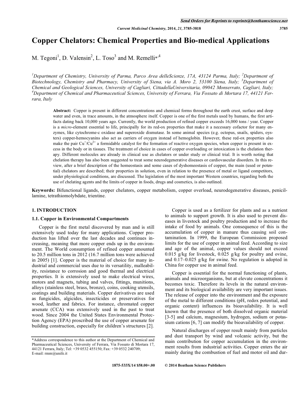 غلاف تقرير Copper Chelators: Chemical Properties and Bio-medical Applications