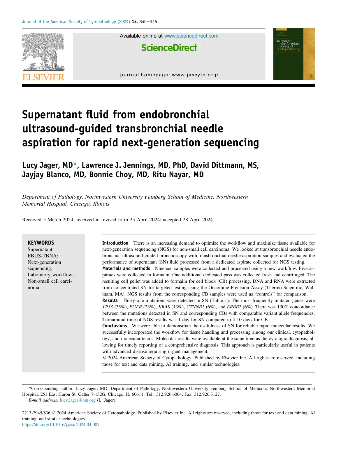 غلاف تقرير Supernatant fluid from endobronchial ultrasound-guided transbronchial needle aspiration for rapid next-generation sequencing