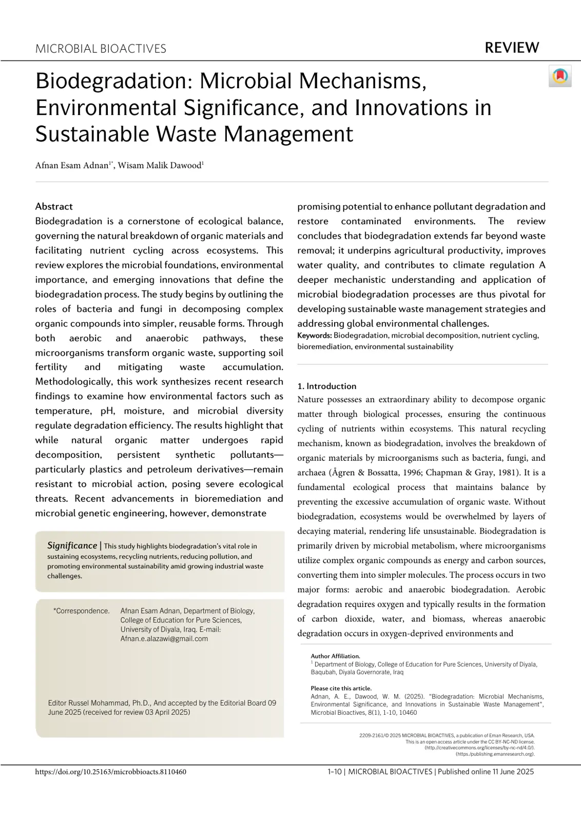 غلاف تقرير Biodegradation: Microbial Mechanisms, Environmental Significance, and Innovations in Sustainable Waste Management