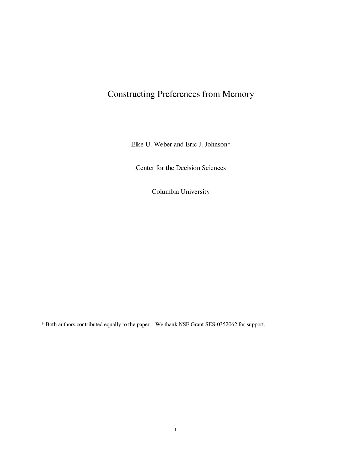غلاف تقرير Constructing Preferences from Memory