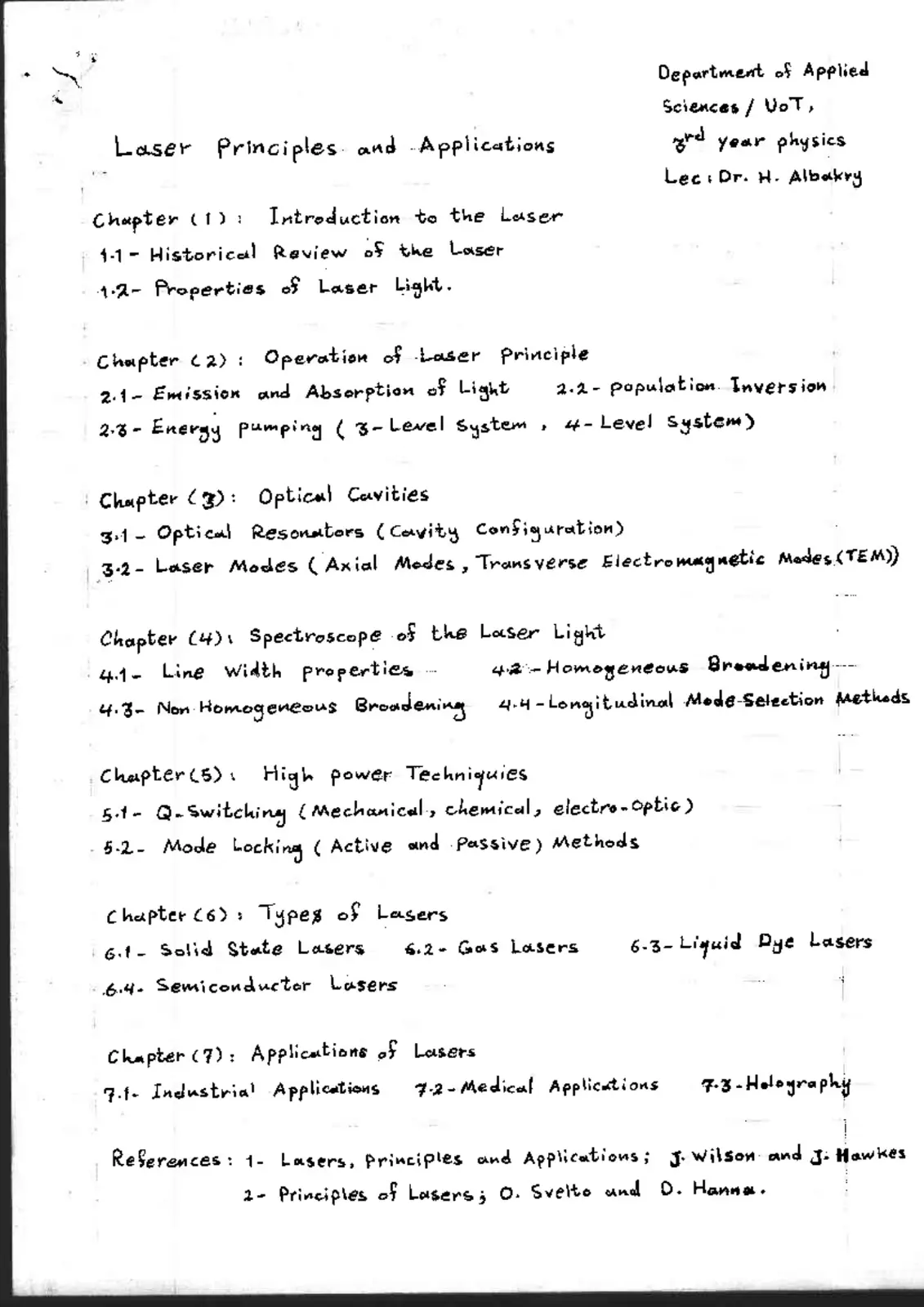 غلاف تقرير Laser Principles and Applications