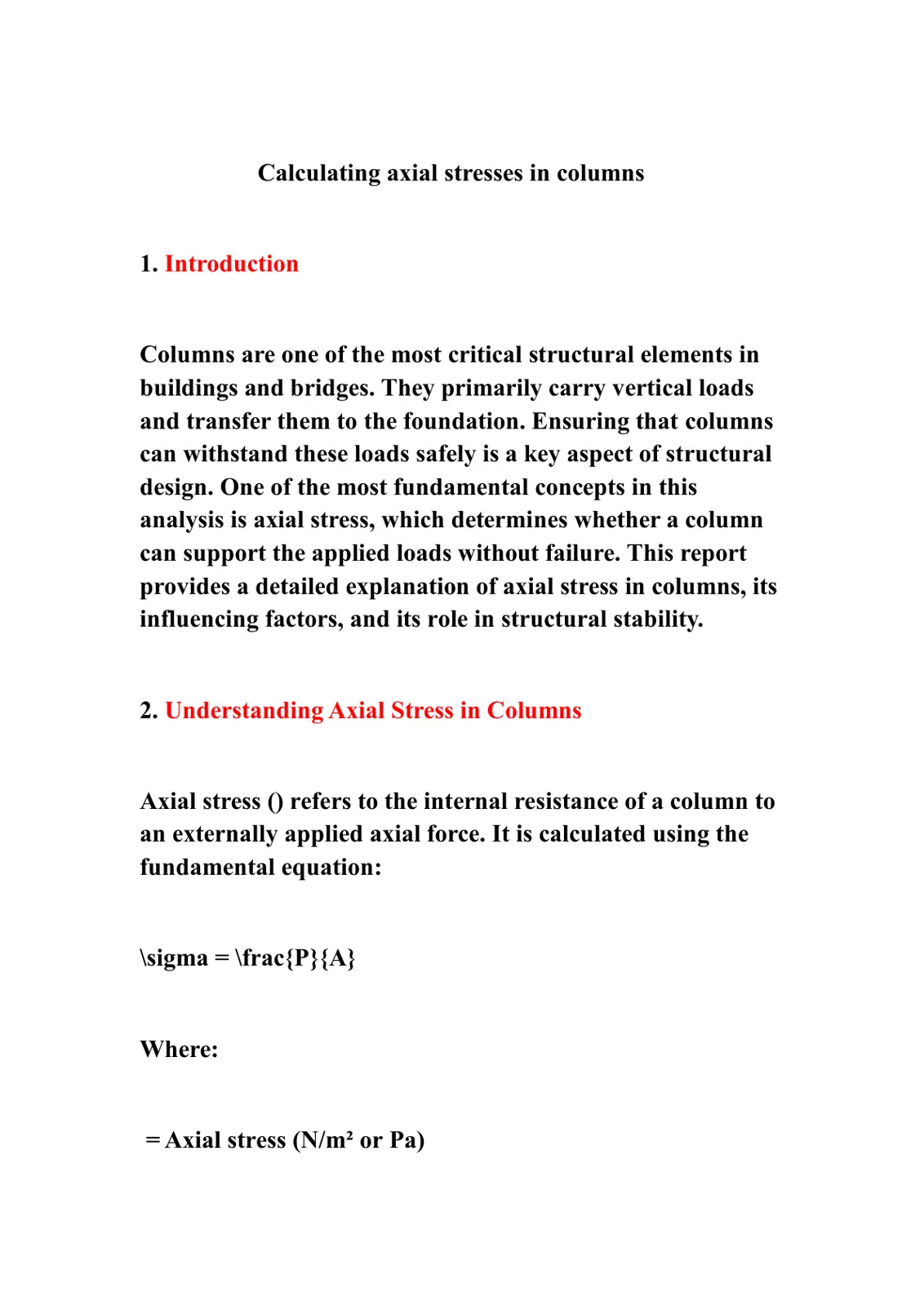 غلاف تقرير Calculating axial stresses in columns