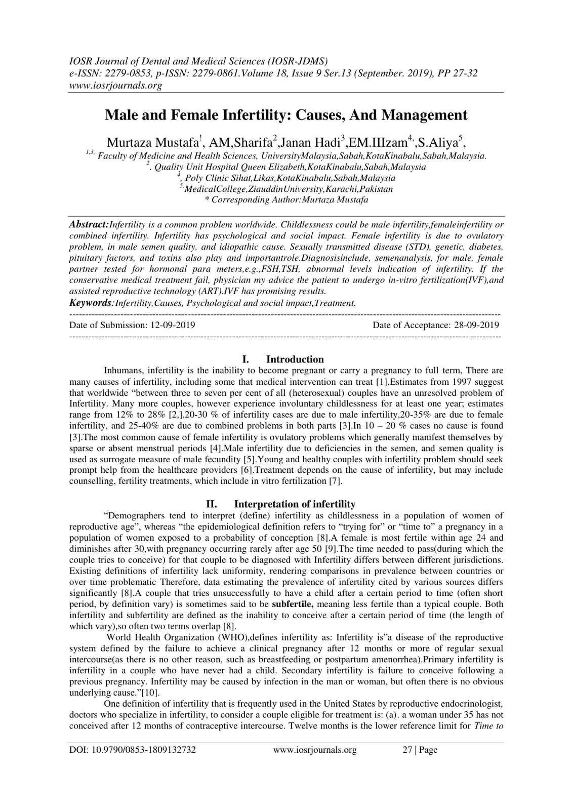 غلاف تقرير Male and Female Infertility: Causes, And Management