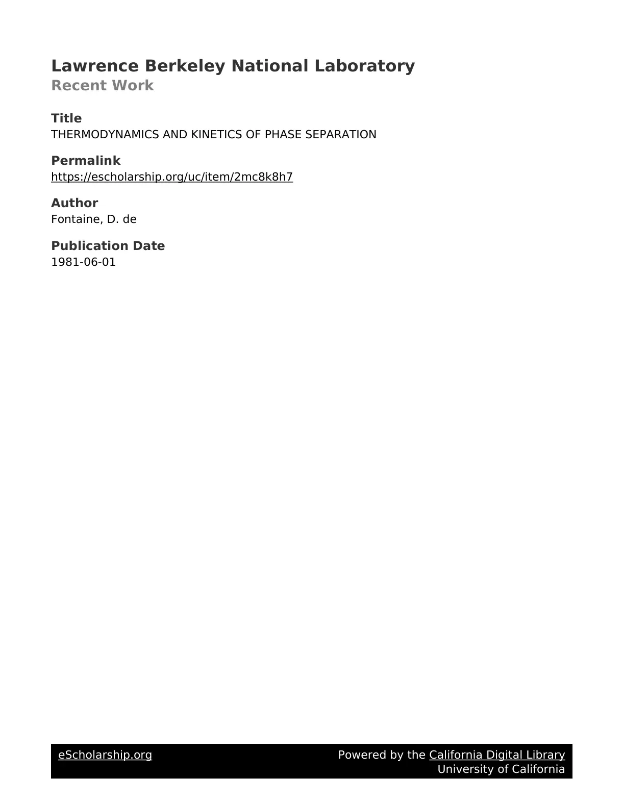 غلاف تقرير Thermodynamics and Kinetics of Phase Separation